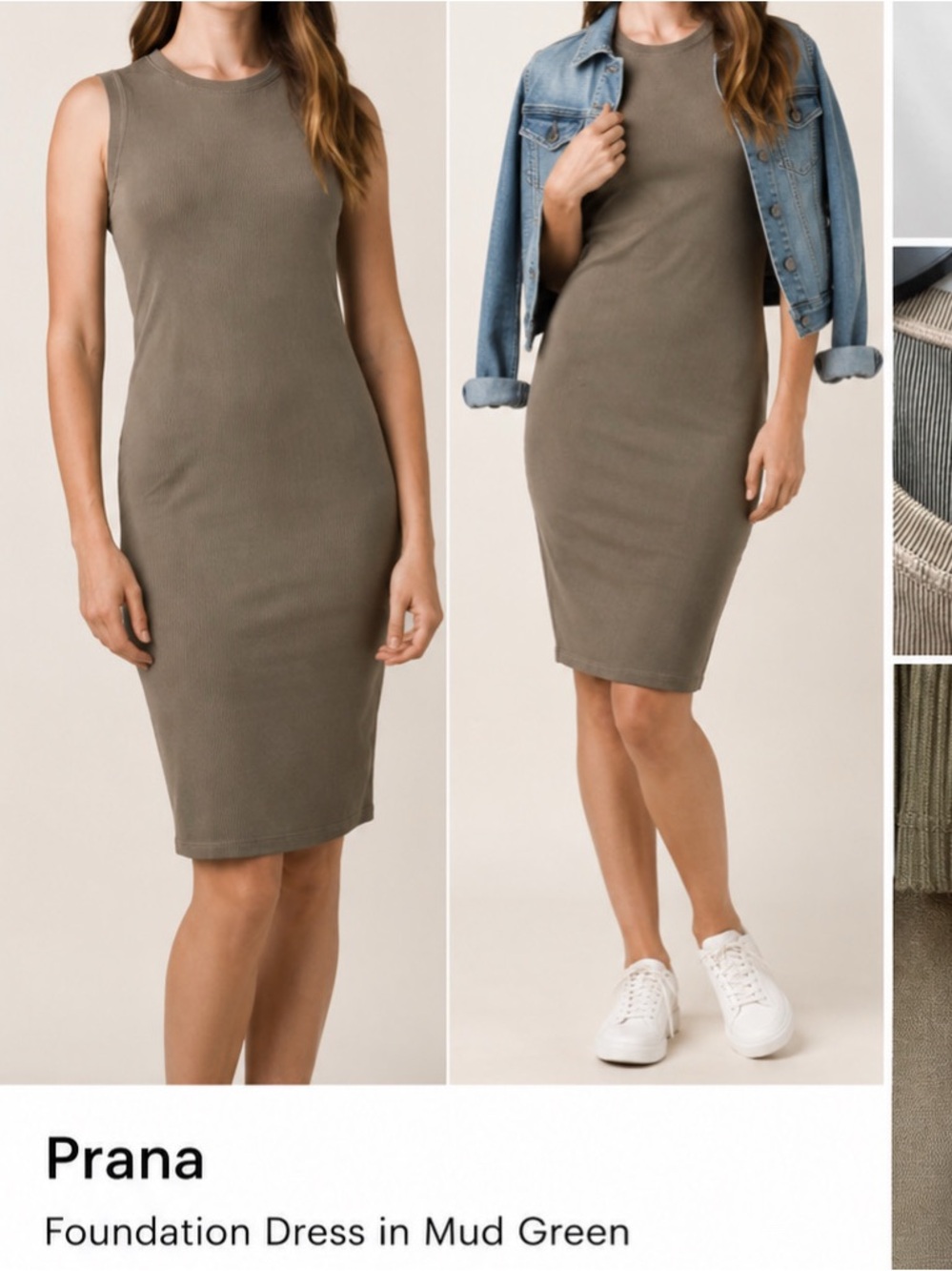 Prana Ribbed Sleeveless Midi Dress — Mud Green